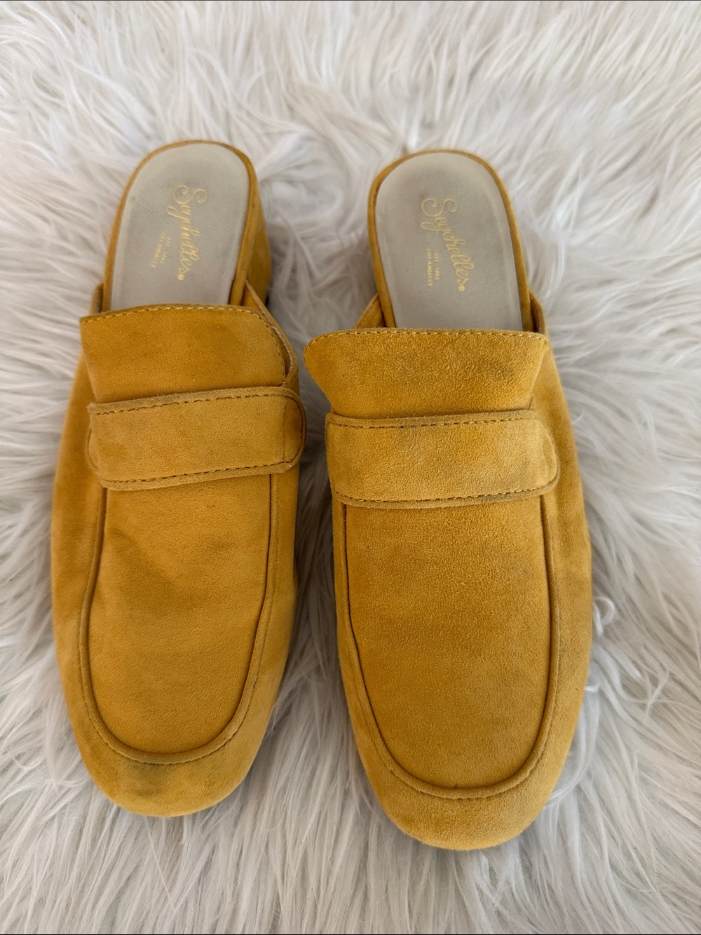 Seychelles Golden Yellow Suede Mule Loafers